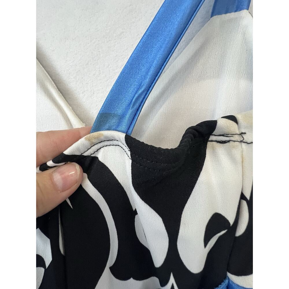 Y2K Taboo S Abstract Mini Dress Black Teal White Bow Detail‎ Retro Indie Party - Picture 8 of 15